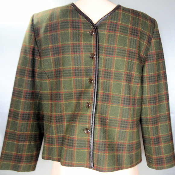 Vintage Pendleton Olive Green Plaid Blazer Sz 12P - Picture 1 of 5